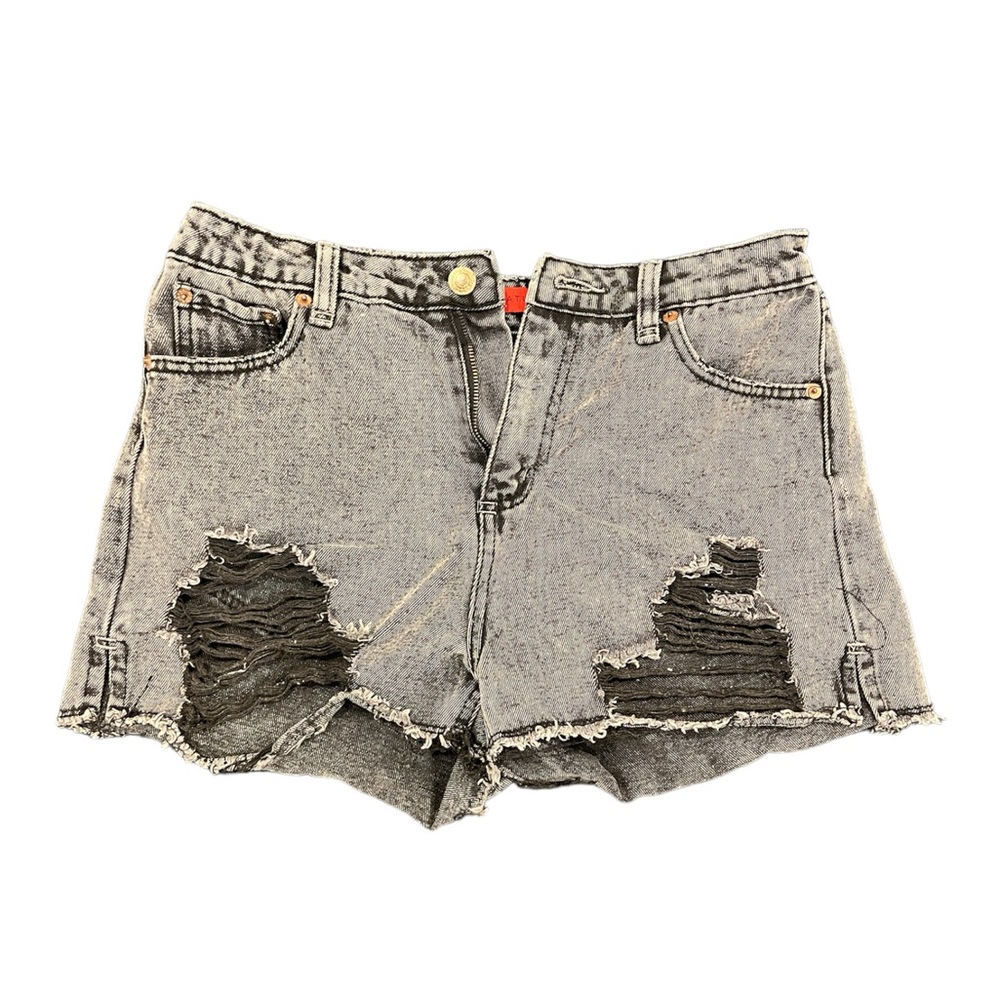 Signature8 | Black Denim Distressed Acid Washed Shorts Size Medium